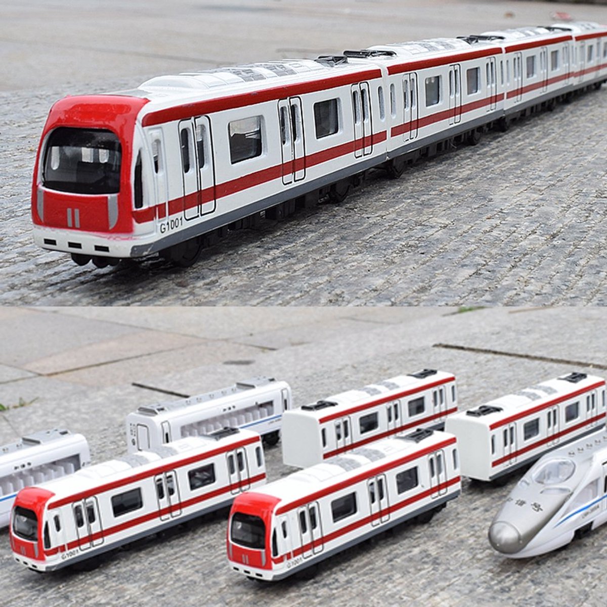 Model, 4 stks Auto Set Legering Stad Rail Metro Trein Model,1/64 Schaal Legering Metro/Auto Model, Rood Wit