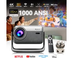 Blackview PV1000 Max Beamer - 18000 Lumens-1080P FHD-4K Decodering-Dolby Audio-VIDAA OS-360° Gimbal- Netflix YouTube Disney+- Thuiscinema Buiten-Spelmodus-TOF Autofocus+Blackview AirBuds 300- Wit