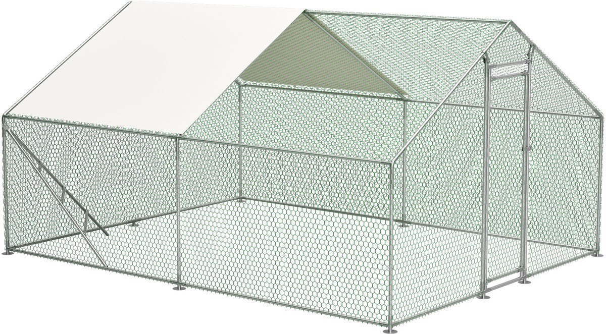 Clruro Kippenren - 3 × 4 m - Volière met Klimrek, Dak en Veiligheidsslot - Metaal - Grijs