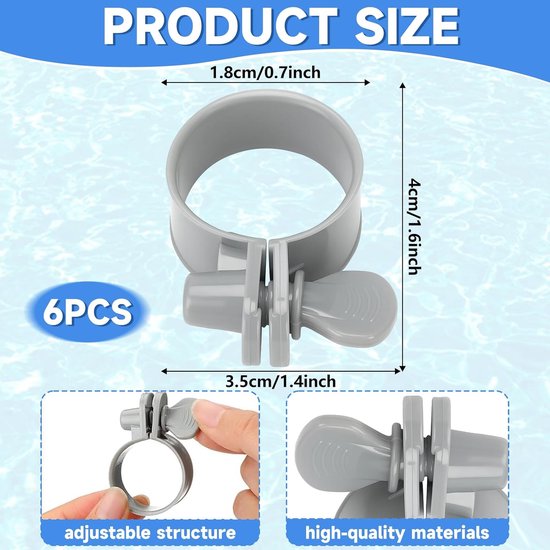 Set of 6 Pool Hose Clamps, 32-38 mm, Adjustable Plastic Hose Clamps for Pool Hose, Filter Pump, Hose Clamps for Pool, Garden Hoses