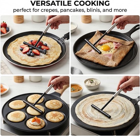 pannenkoekenspatel van roestvrij staal, pannenkoekenverdeler, keukenhulp voor het verspreiden en omdraaien van pannenkoeken, voor thuis, keuken, bakken, bakgereedschap — afbeelding 5