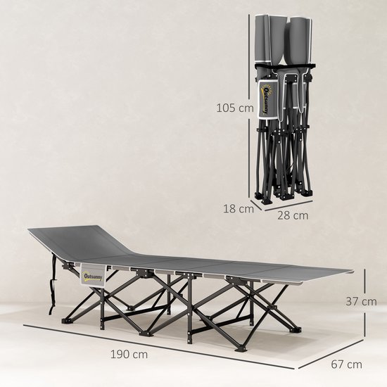 Outsunny-Campingbett-Metall, Oxfordstoff-190L x 67B x 37H cm-Schwarz van Merkloos — afbeelding 2