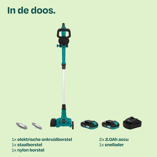 VONROC Accu Onkruidborstel 20V - telescopisch handvat - staal- en nylonborstel - Incl. 2x 2.0Ah accu en snellader van VONROC — afbeelding 3
