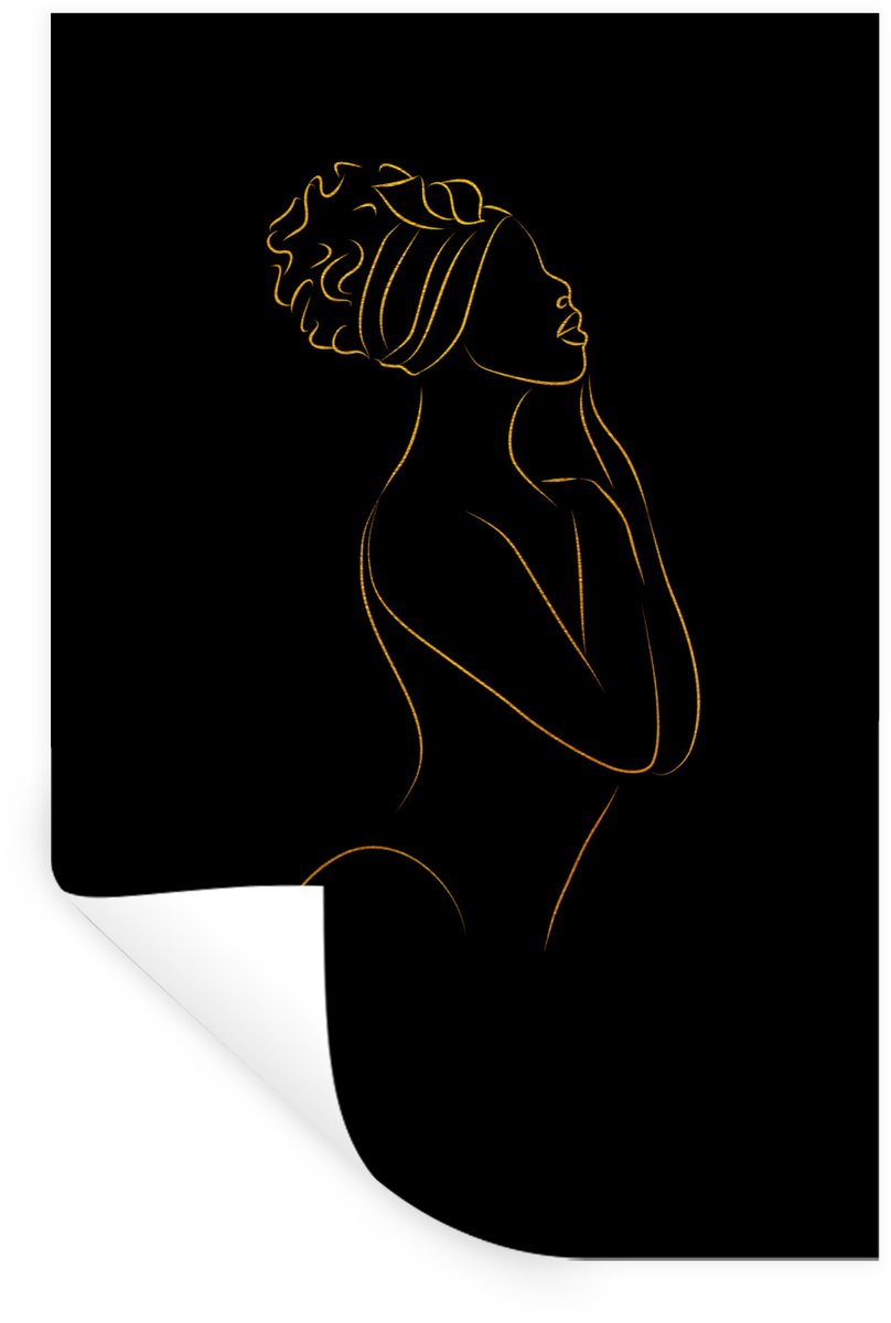 Muurstickers - Sticker Folie - Vrouw - Goud - Zwart - Line art - 40x60 cm - Plakfolie - Mu
