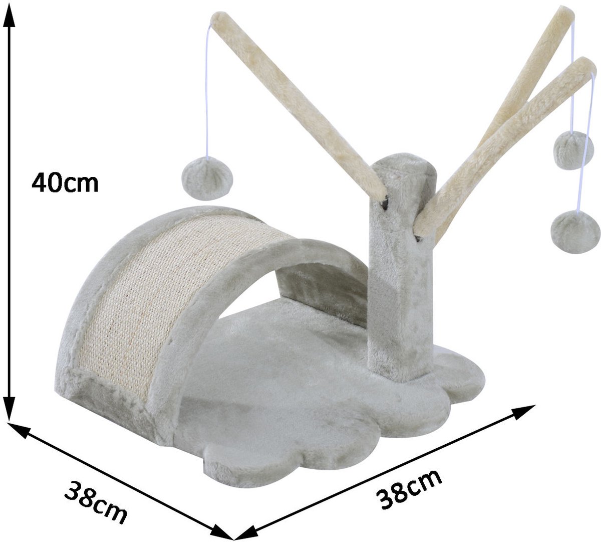 Kattenboom, 40 cm: kleine kattenboom met grot, 2 speelballen, krabmat, krabpaal, klimboom, voor kleine en grote katten, lichtgrijs – foto 5