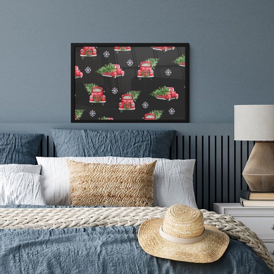 Cadre photo avec affiche - Noël - Motif - Voiture - 60x40 cm - Cadre pour affiche - Décorations de Noël - Décoration de Noël pour l'intérieur - Noël