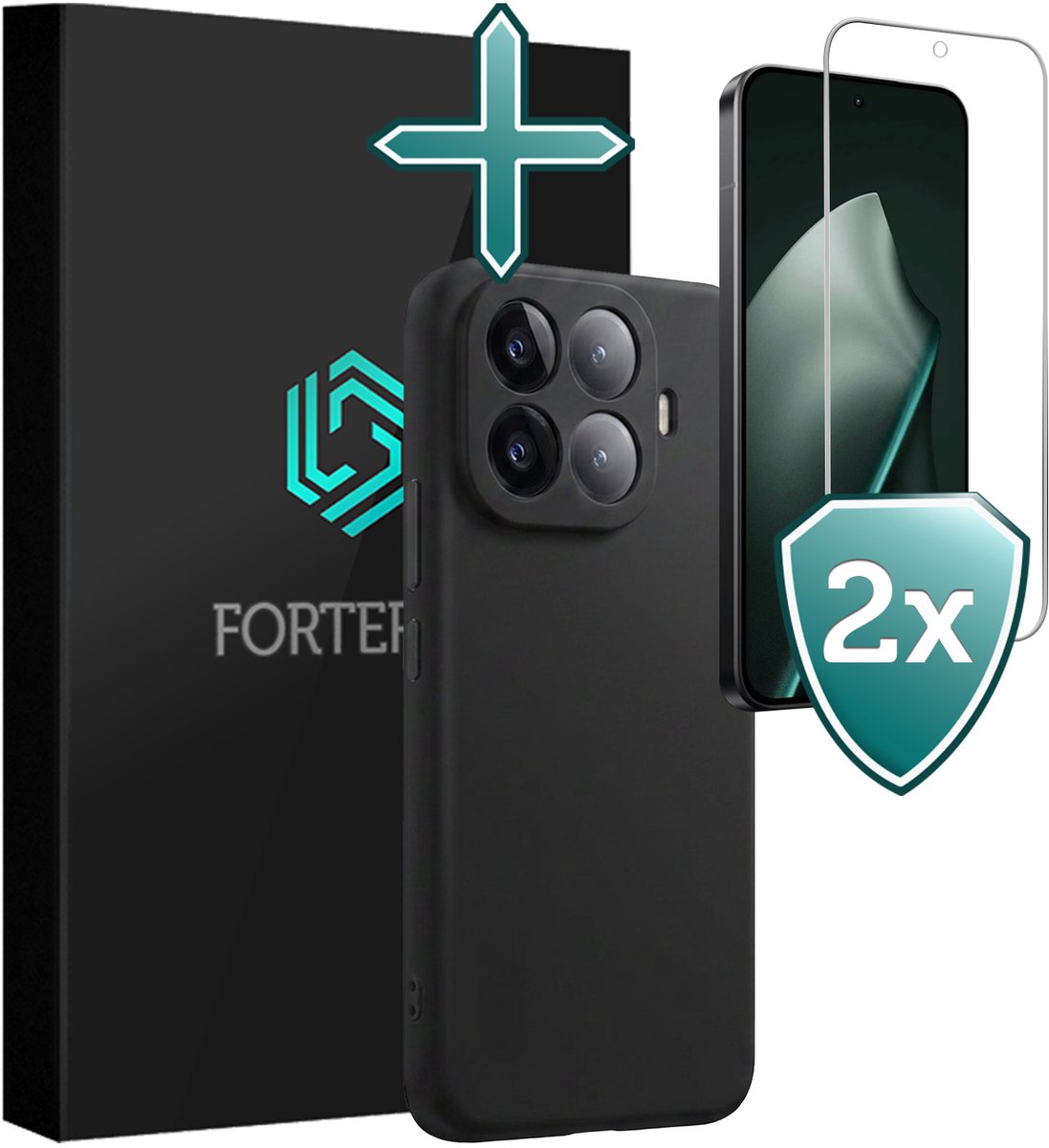 Hoesje Met 2x Screenprotector - Geschikt voor Xiaomi 15T Pro - Sterk & Shockproof - Telefoon Hoes - Back Cover - Siliconen Case - Zwart