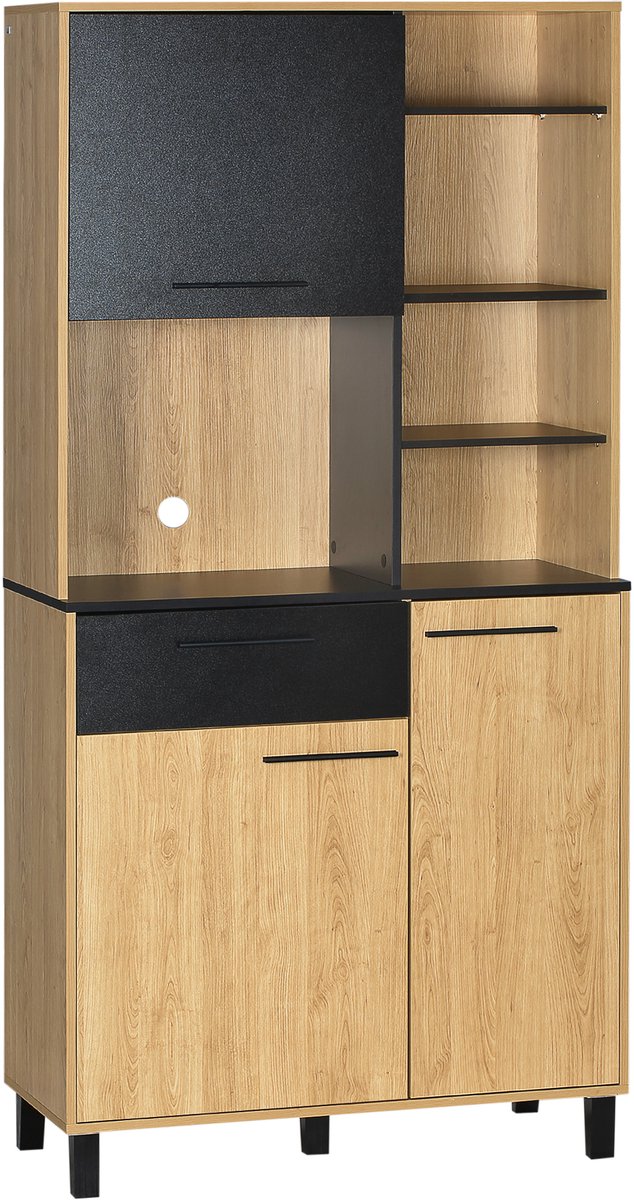 HOMCOM Buffetkast met vitrine Spaanplaat - 90x40x180cm - Natuurlijk hout