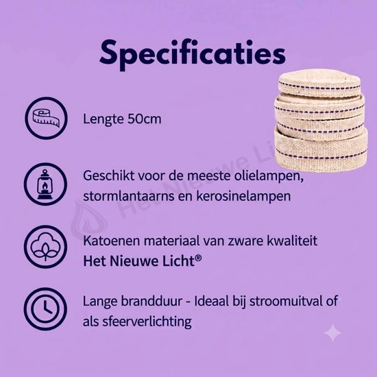 Het Nieuwe Licht ® - Lont voor petroleumstel 66mm breed - Vlakpit - Stelpit - 50cm lang van Het Nieuwe Licht® — afbeelding 2