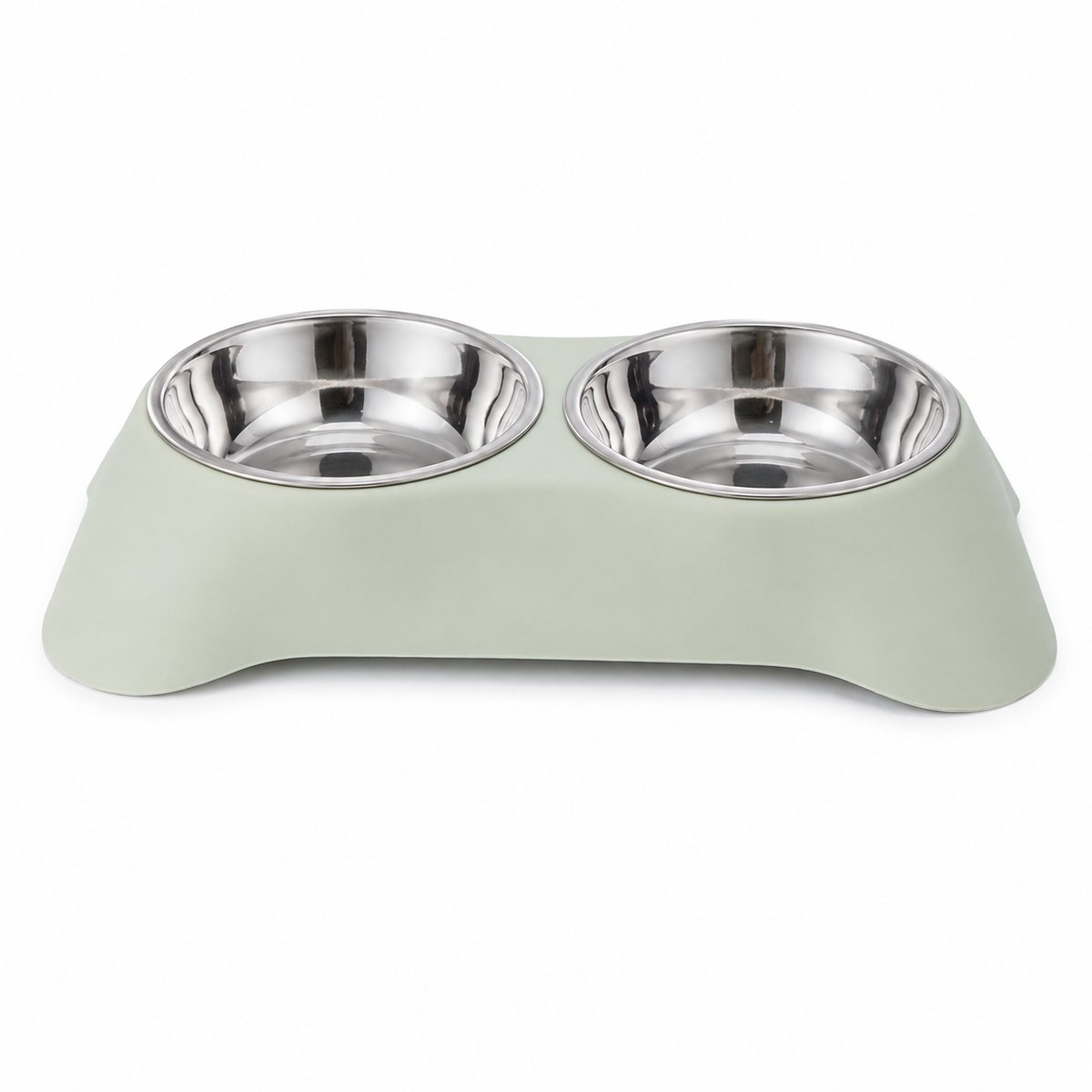 Dubbele Voerbak voor Hond en Kat - Antislip en Morsvrije Huisdier Voerbak - RVS Drinkbak met Siliconen Mat - Geschikt voor Kleine Honden en Katten - Maat S - Groen