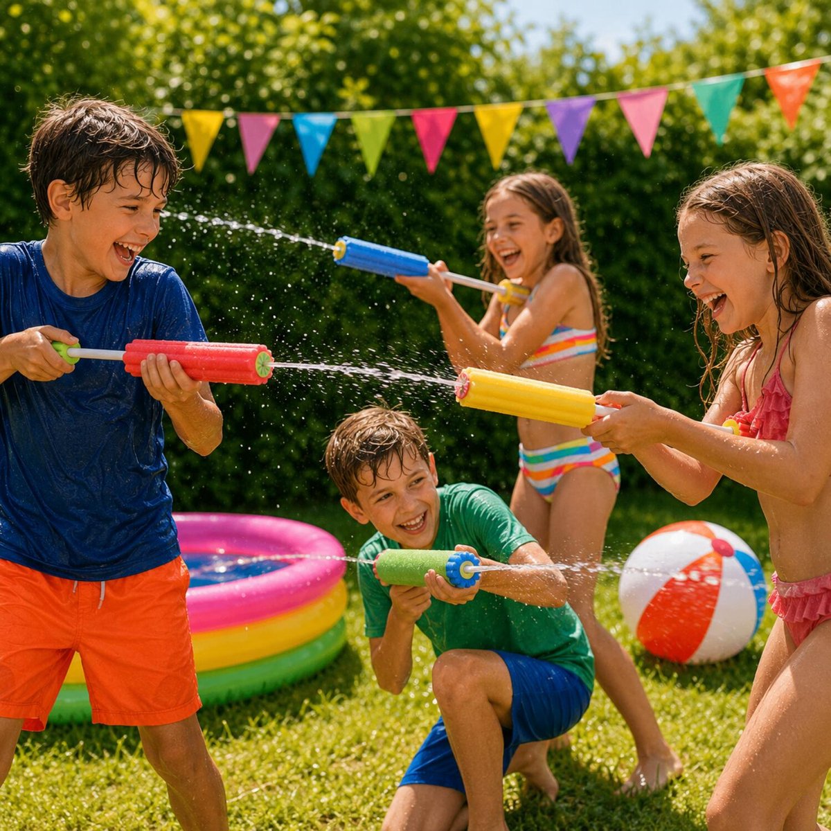 Free & Easy waterpistool spuit - 3x - foam pomp - lengte 30 cm - buiten speelgoed - water spuiten - spuiters