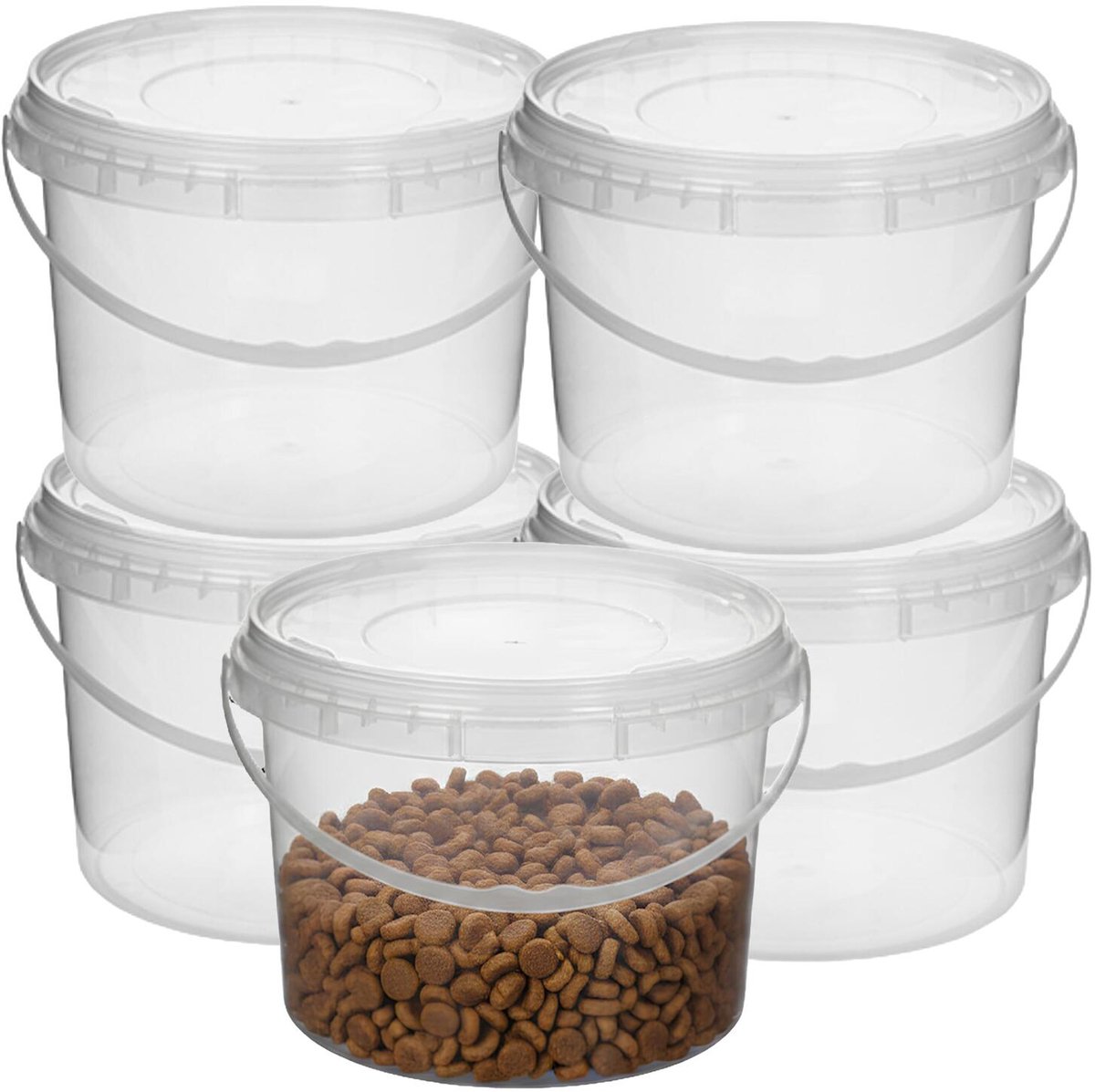 CM Opslag emmer/box met deksel en handvat - 5x - transparant - 4.6 liter - voedsel - dierenvoer - korrels - lege containers - wecken