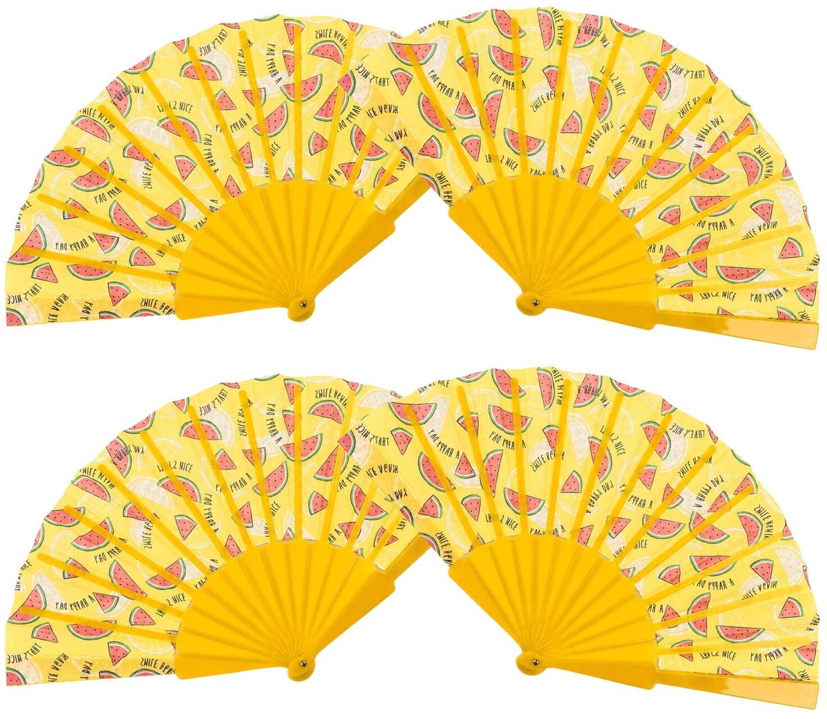 Spaanse hand waaier - 4x - Meloenen print - 23 cm - kunststof - Fruit thema