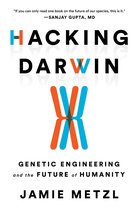 Boek "Hacking Darwin: Genetic Engineering and the Future of Humanity" met de tekst "Hacking Darwin" en een gestileerd DNA-symbool.