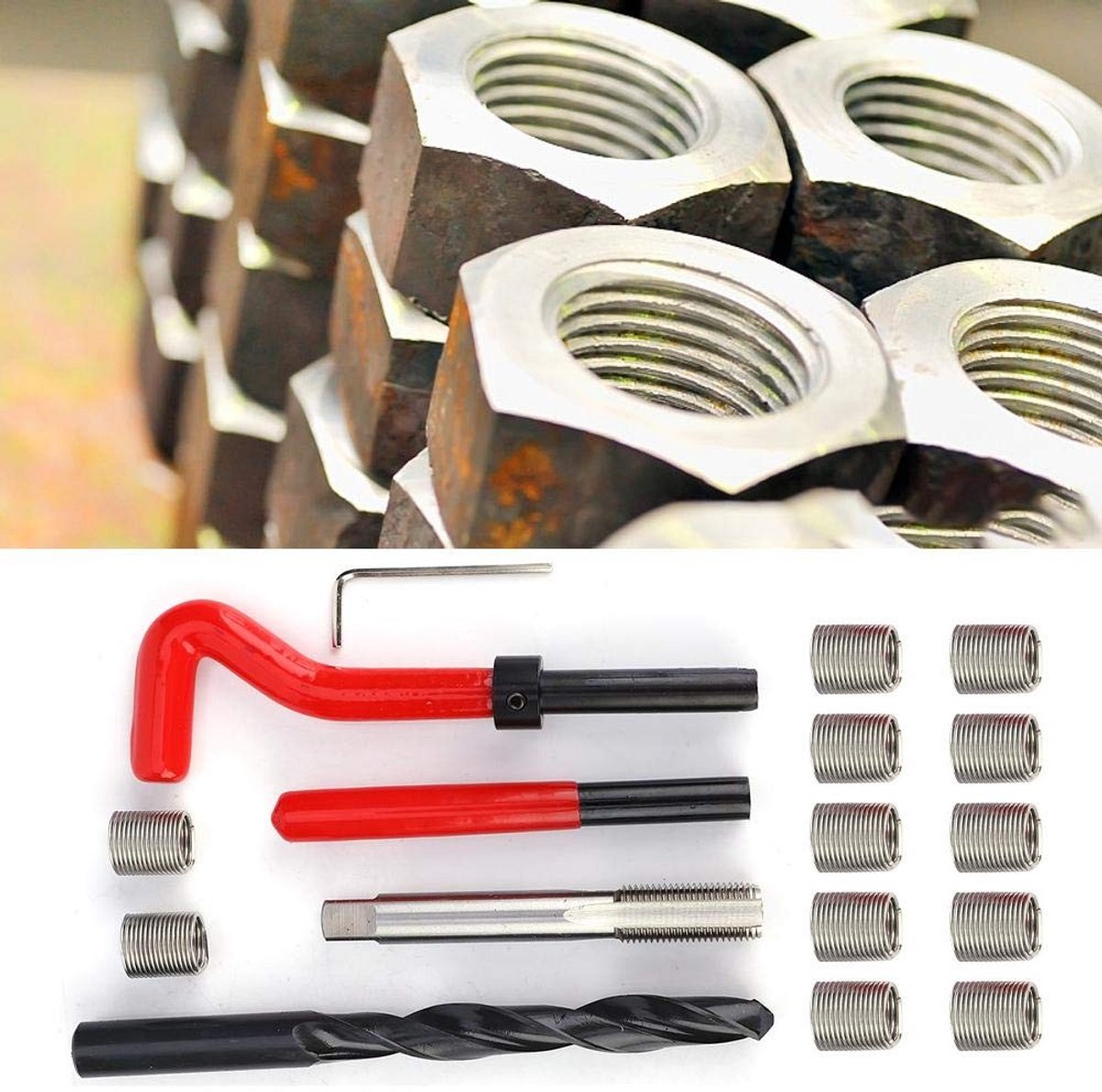 Dailygoods- Reparatieset Schroefdraad M12x1,25 mm - 17 Stuks - Roestvrij Staal - Spiraalboor - Inbussleutel - Nauwkeurig en Duurzaam - Schroefdraadset