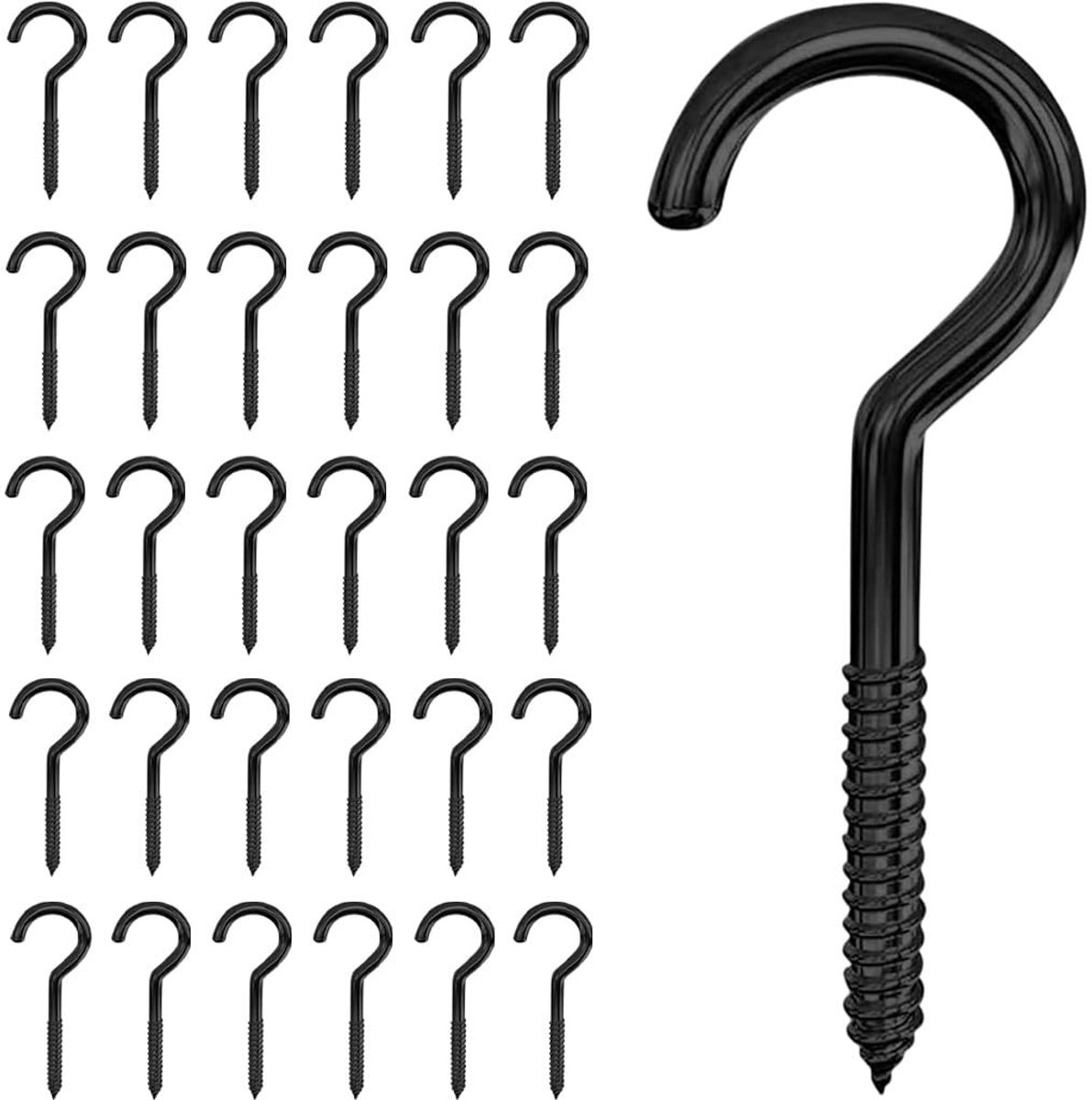 Dailygoods- Schroefhaken 30 Stuks - Wandhaken Roestvrij Staal - Zwarte Kleerhangers - Multifunctioneel - Voorwerpen Ophangen - 39,8 mm Lang