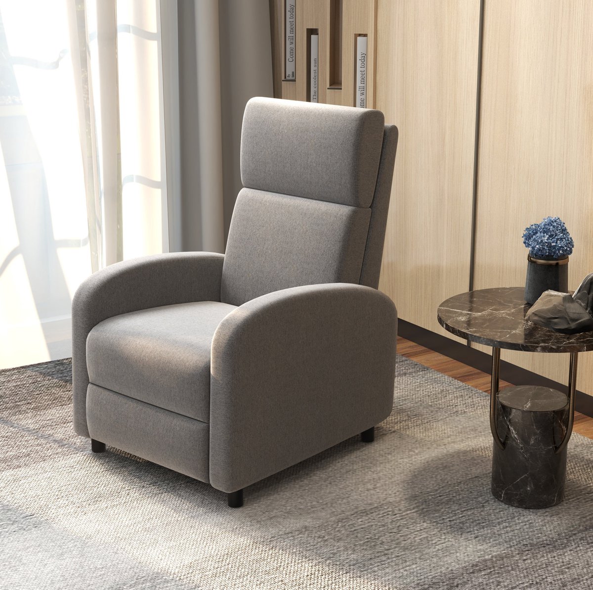 MIVRAY Relaxfauteuil 64 x 86 x 102 cm - Handmatig Verstelbaar Met Voetensteun - Voor Woonkamer Of Kantoor - Stof Grijs