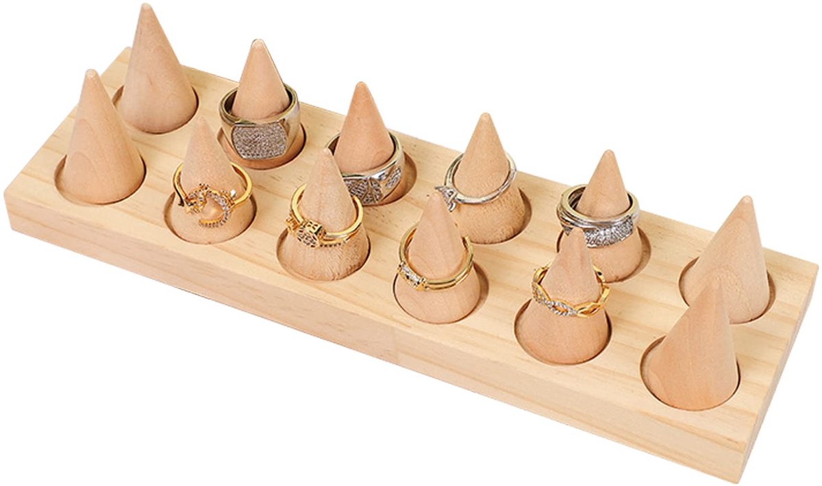 Dailygoods- Ringhouder Houten Kegelvorm - Sieradenhouder - Sieradenstandaard - Showcase voor Ringen - Sieradenorganizer - Stijlvol Display