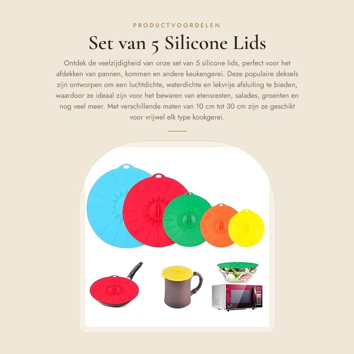 Dailygoods- Siliconen Deksels Set van 5 - Multifunctioneel - Rekbaar - Waterdicht - Antislip - Geschikt voor Magnetron en Vaatwasser - Dekselset