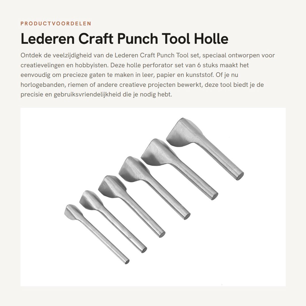 Dailygoods- Perforator V-vorm - Lederen Perforator - Holle Punch Set - 6 Stuks - Geschikt voor Papier/Stof - Kwaliteitsborging - Pons