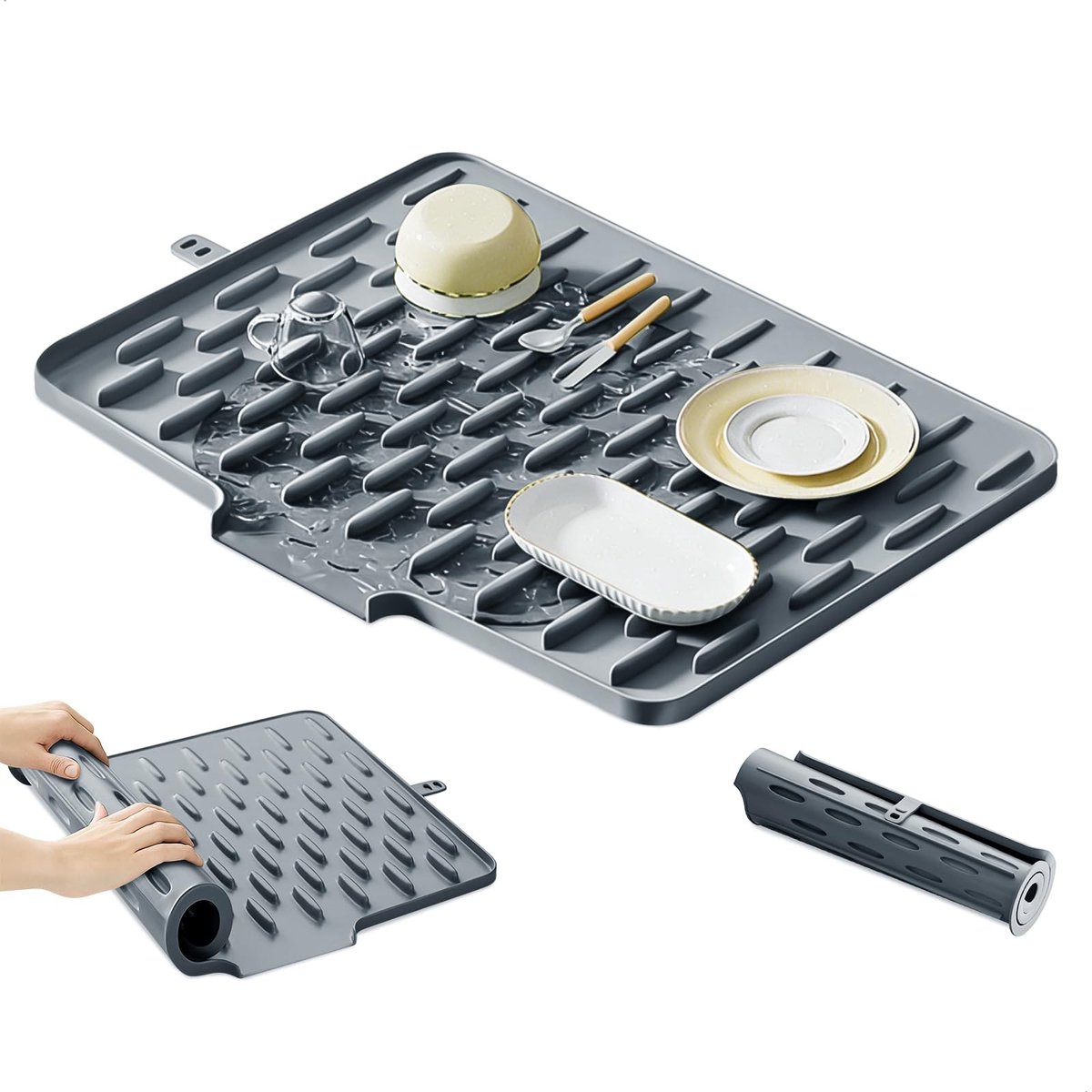 Dailygoods- Afdruipmat met afvoeropening - Opvouwbaar - Antislip - Hygiënisch siliconen - Geschikt voor servies en groenten - 40 x 30 cm - Droogmat