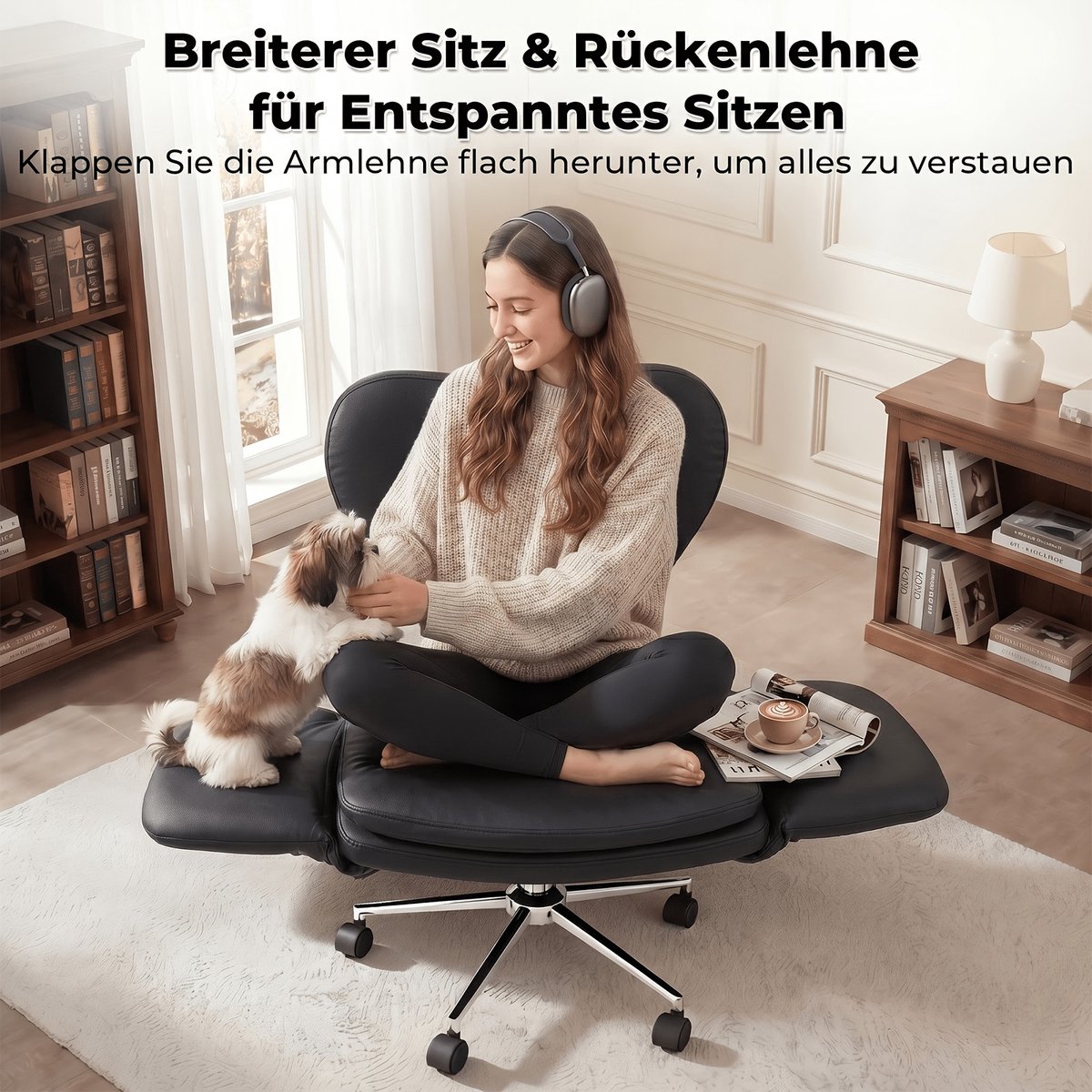 Draaibare ergonomische bureaustoel met opvouwbaar tafelblad en verstelbare armleuningen thumbnail 3