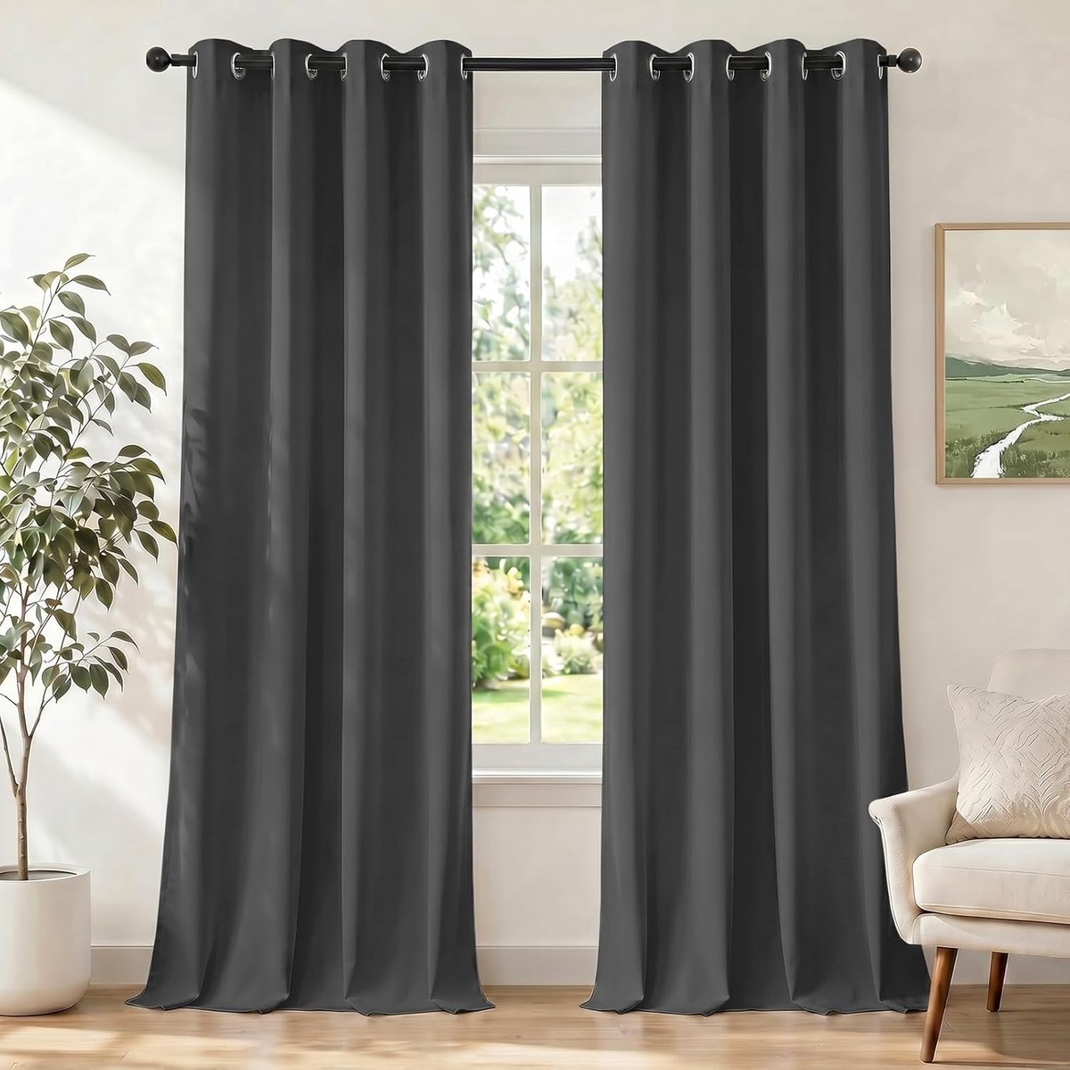 Gordijnen Kant En Klaar Set Van 2, 140x145cm, Gordijnen Verduisterend Met Ringen, Thermische Gordijn, Verduisteringsgordijn, Thermogordijnen, Deurgordijn Voor Slaapkamer Woonkamer, Grijs