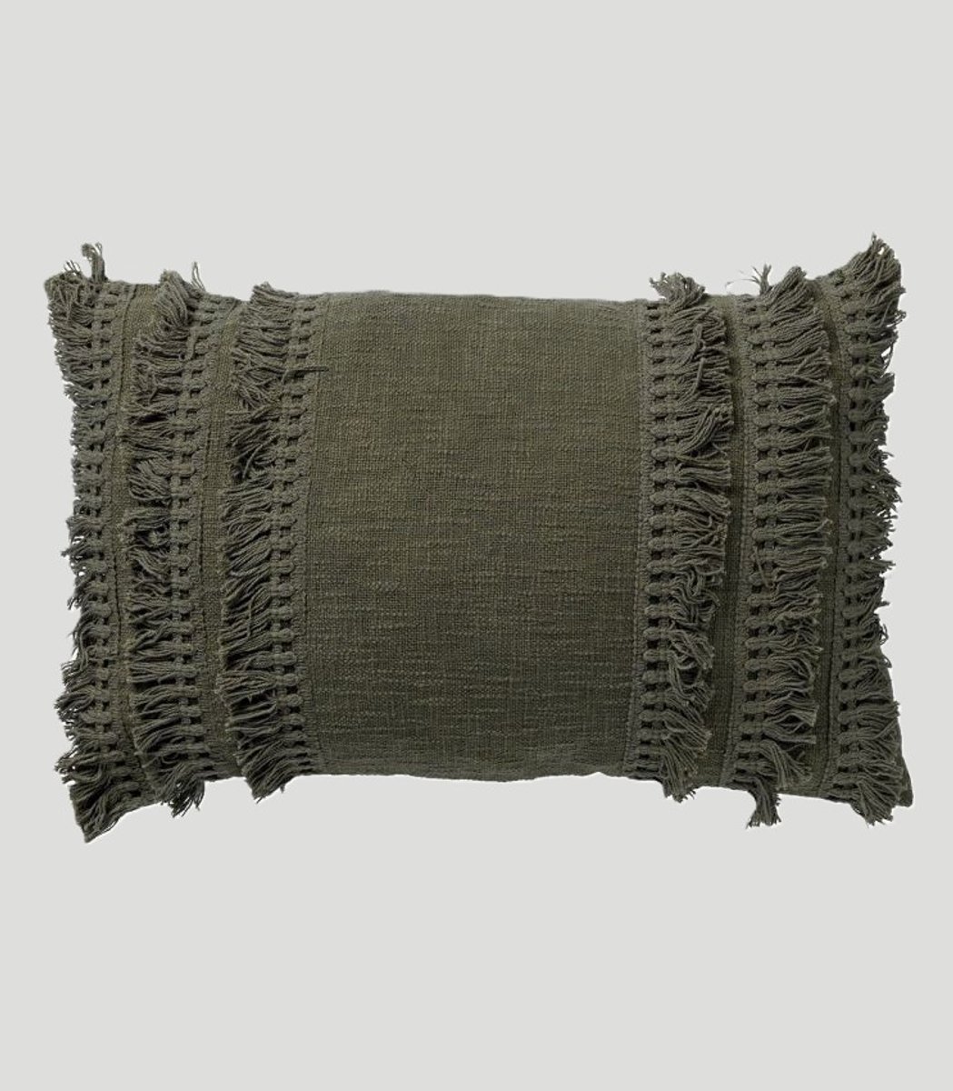 Sierkussen Fara green met binnenkussen 60 x 40 cm met franje /Sierkussen Fara green met franje