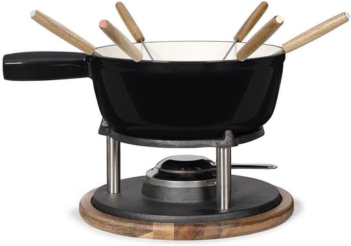 Fondueset - Fonduepan Kaasfondue - Gezellig Eten - Geëmailleerd Gietijzer - 26 L - Zwart