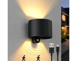 Luminize Luminize® Oplaadbare Buitenlamp met Bewegingssensor - Aluminium - Draadloze Wandlamp USB Oplaadbaar - Tuinverlichting - Rond