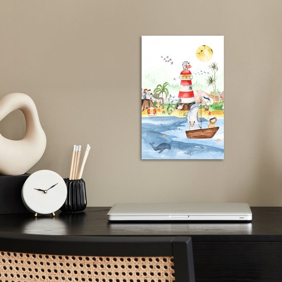 Poster kinderen - Wanddecoratie jongens - Strand - Dieren - Kinderen - Vuurtoren - Poster kinderkamer - 20x30 cm - Decoratie kinderkamers - Kinderkamer decoratie - Poster Babykamer — afbeelding 2