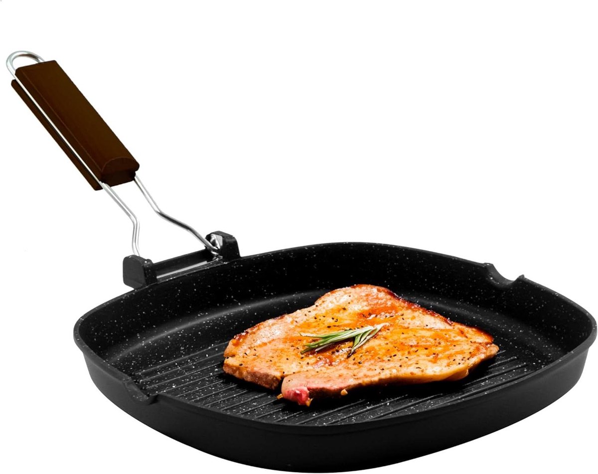 Grillpan - Grillplaat - Lekker Grillen - Gegoten Aluminium - 20x20 cm - Zwart