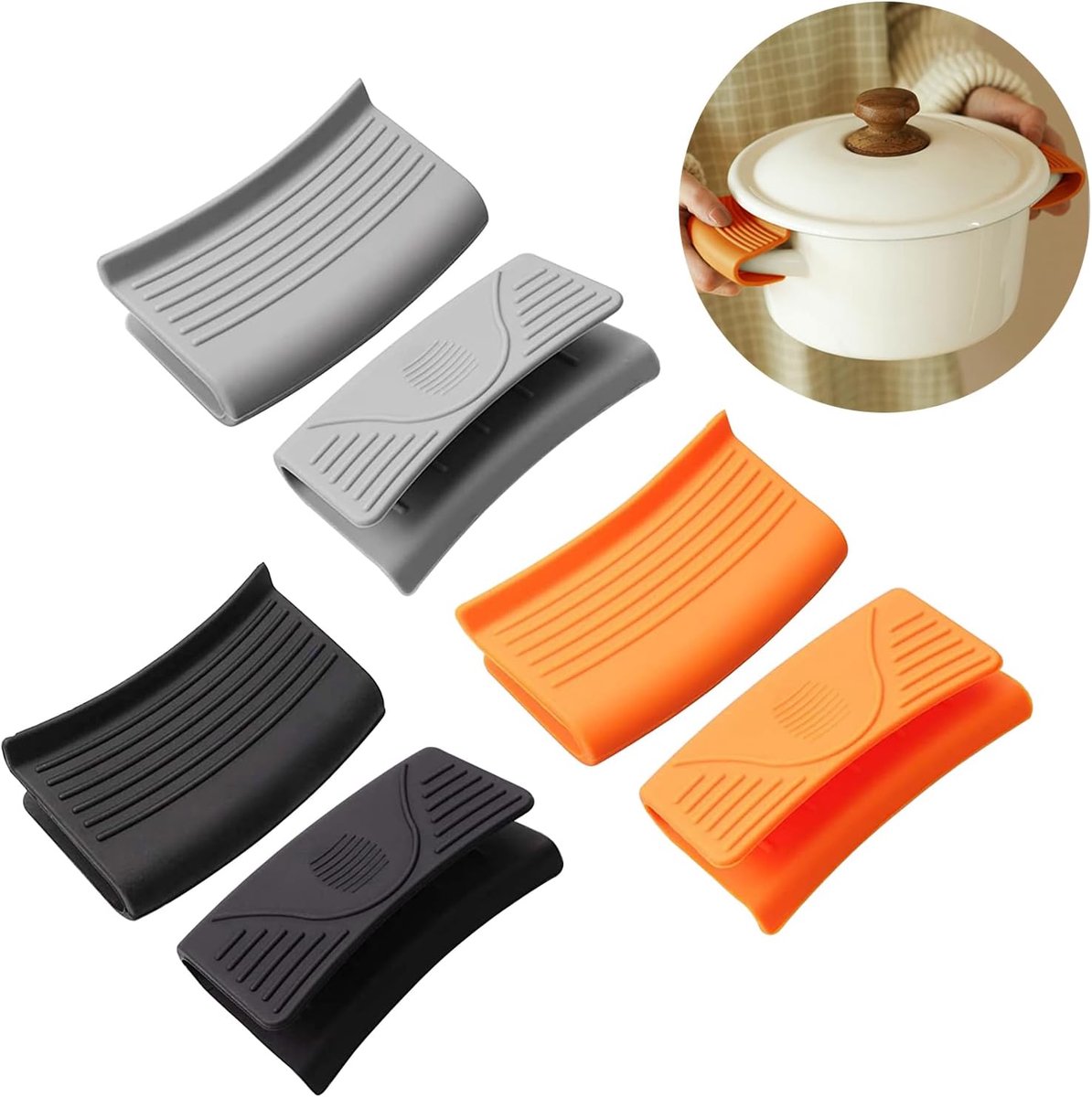 6 stuks siliconen handgrepen voor potten, siliconen pannenlappen, hittebescherming, handschoenen, antislip, hittebestendig, duurzaam, voor gietijzeren woks, kookgerei, keuken, bakken