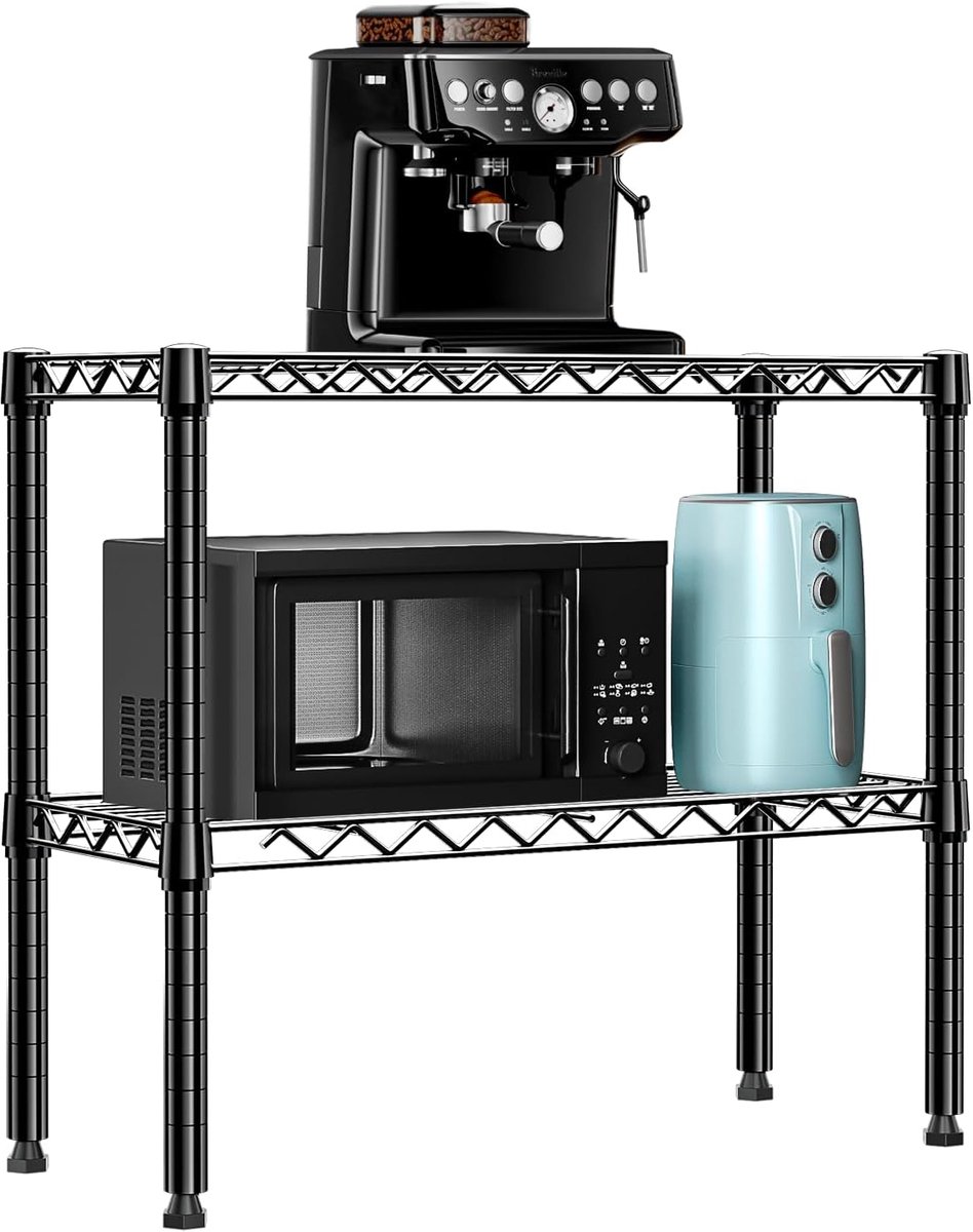 MZG Metalen Opbergrek, 2-Laags Draadrek voor Keuken, Pantry, Wasruimte en Thuisopslag, Vrijstaand Opbergrek, 30×70×59,5 cm, Draagvermogen tot 90 kg, zwart