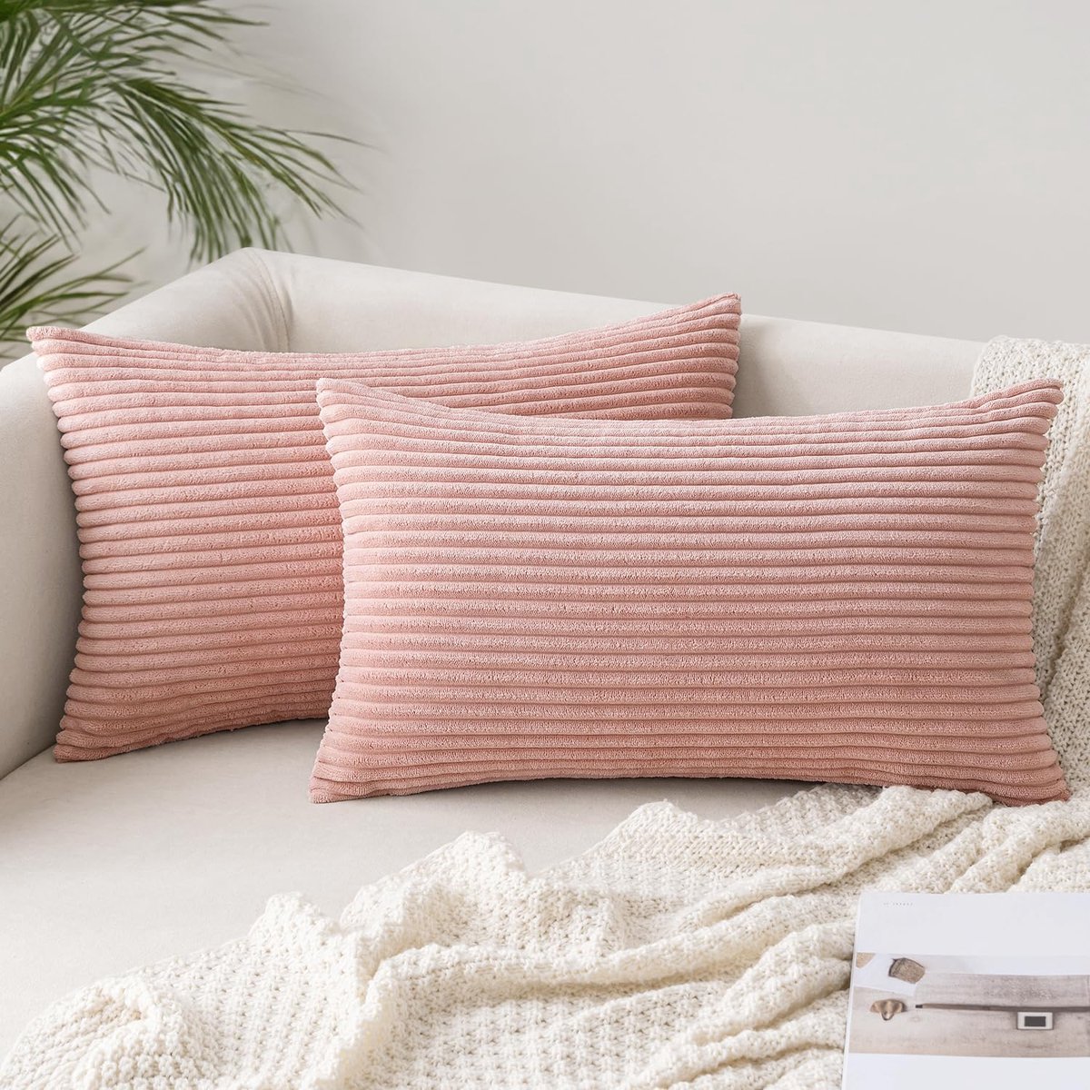 Set van 2 Corduroy Kussenhoezen Decoratieve Sierkussensloop Zachte Kussenslopen voor Thuis voor Bank Stoel Sofa Slaapkamer Woonkamer 12 x 20 Inch 30x50cm Roze