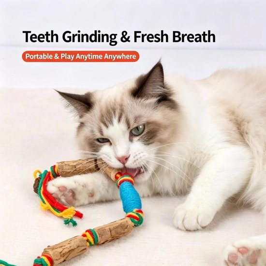 Kattenspeelgoed, 4 stuks kattenkruidstokjes, kattenkruidstokjes van Silver Vine hout met katoenen touw, kauwstokken kat tandverzorging, kattenspeelgoed voor tandverzorging en activiteit — afbeelding 3