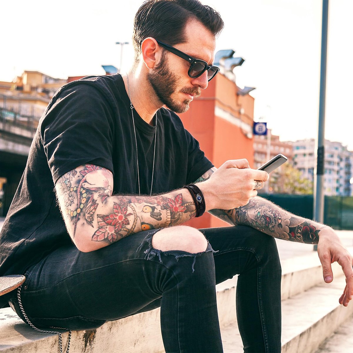 JewelryWe Lederen boze oog armband: mannen vrouwen punk zwart drie-strengs handgeweven strass sieraden polsband wrap amulet cadeau