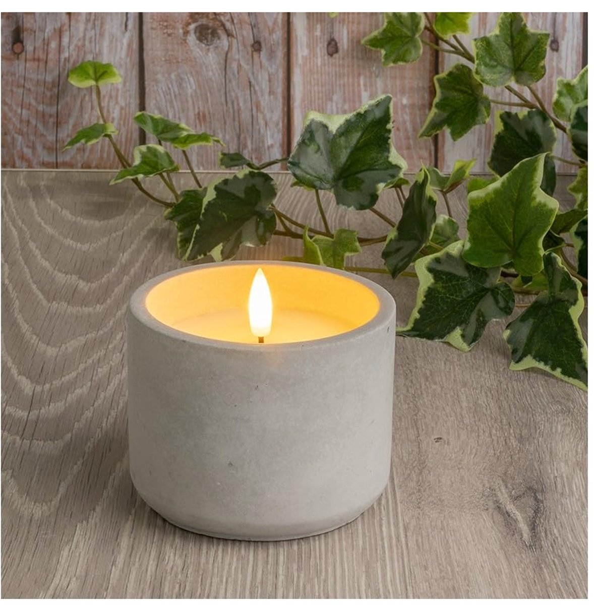 mit Herz LED-kaars van echt was | in decoratieve betonnen pot | op batterijen | Timerfunctie: 6 uur aan | 18 uur uit | (rond)