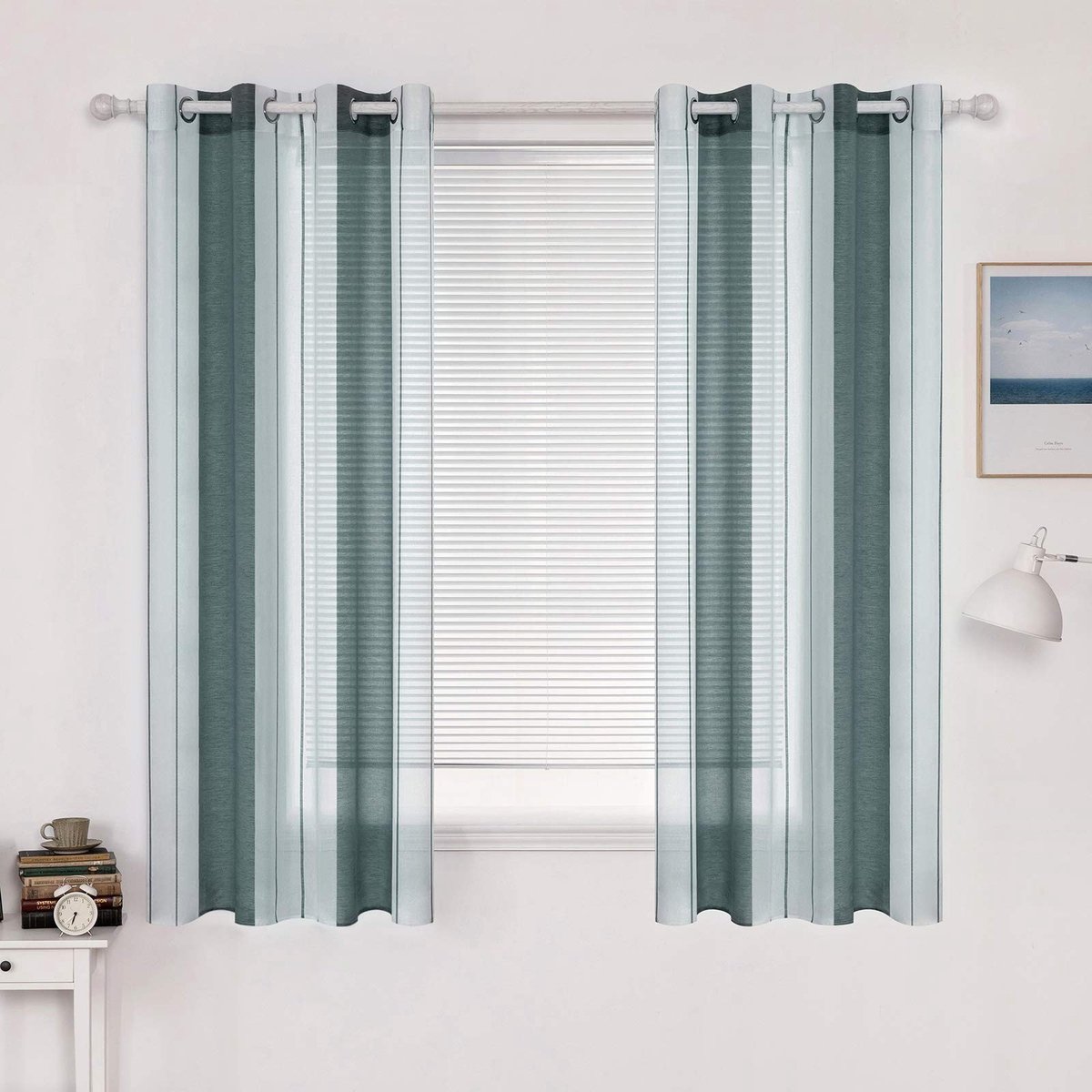 Dailygoods - Transparante Voile Gordijnen - Elegante Raamdecoratie - Groen Gestreept - Set van 2 Stuks - Geschikt voor Woon- en Slaapkamer