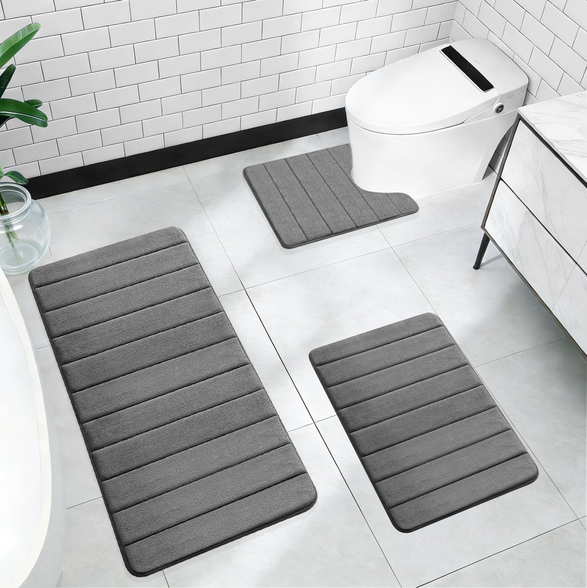Dailygoods- Badmat Set van 3 Stuks - Antislip - Zachte Microvezel - Wasbaar - Sneldrogend - Grote Badmat 50 x 80 cm - Badkamertapijt