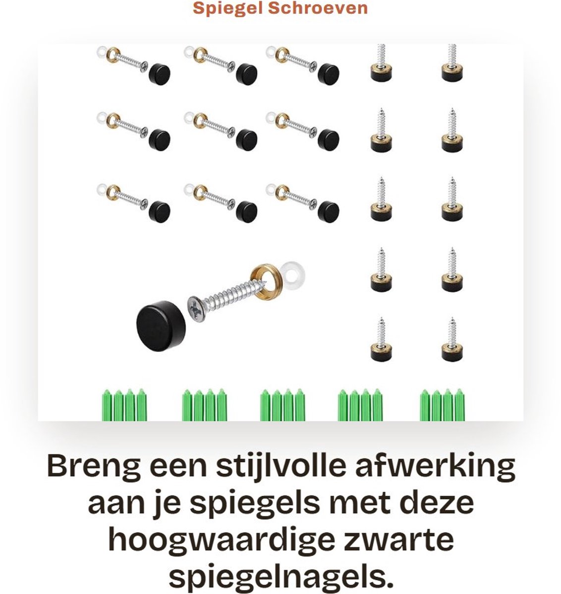 Dailygoods- Spiegel met Verlichting - Decoratieve Plakspiegel - Zwarte Spiegelschroeven - Messing Bevestiging - 12 Sets - Corrosiebestendig