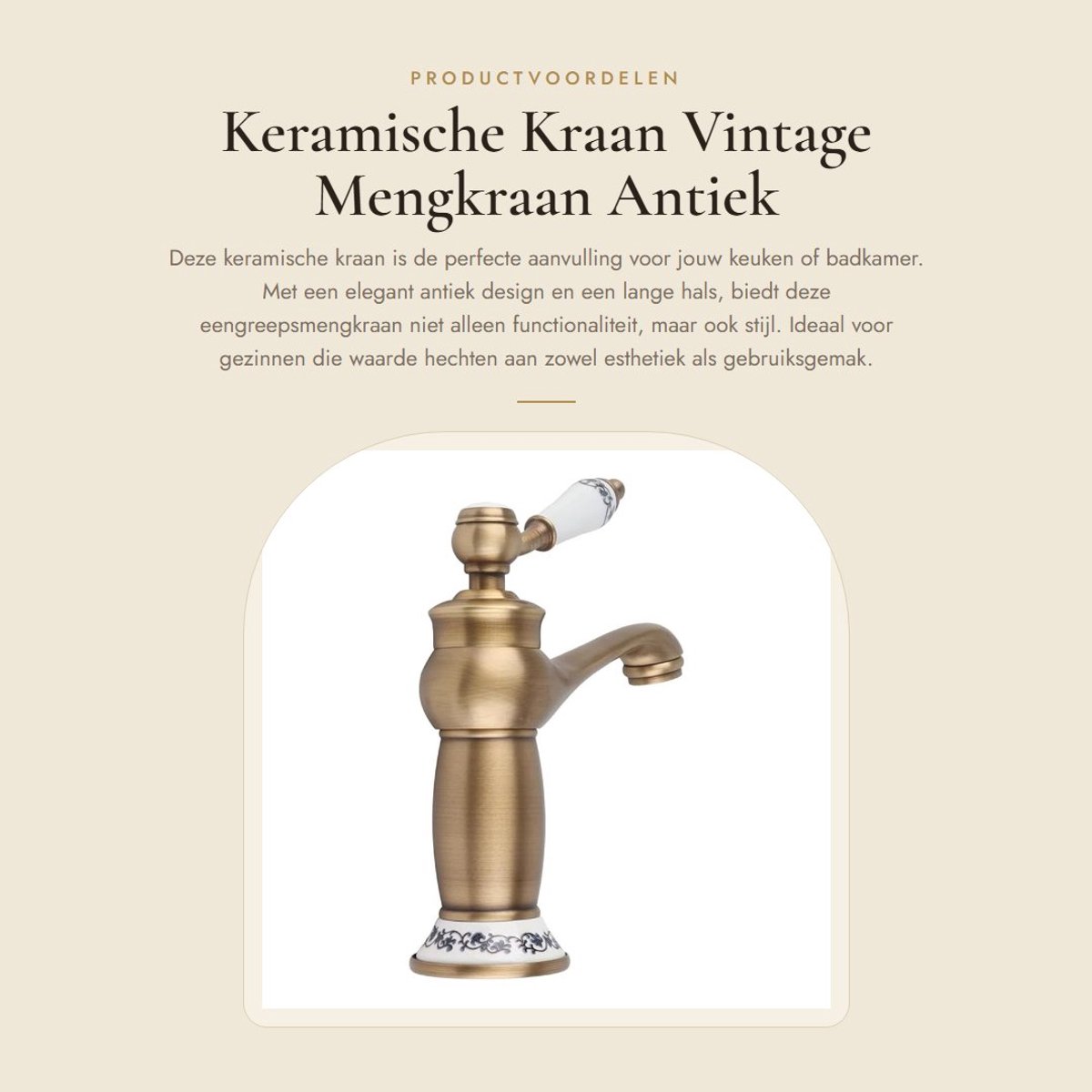 Dailygoods- Mengkraan Antiek - Eengreepsmengkraan - Messing met Bloemenornamenten - Voor Wastafel/Badkuip - 19 x 16,5 x 6,4 cm - Eenvoudig te Installeren - Wastafelkraan