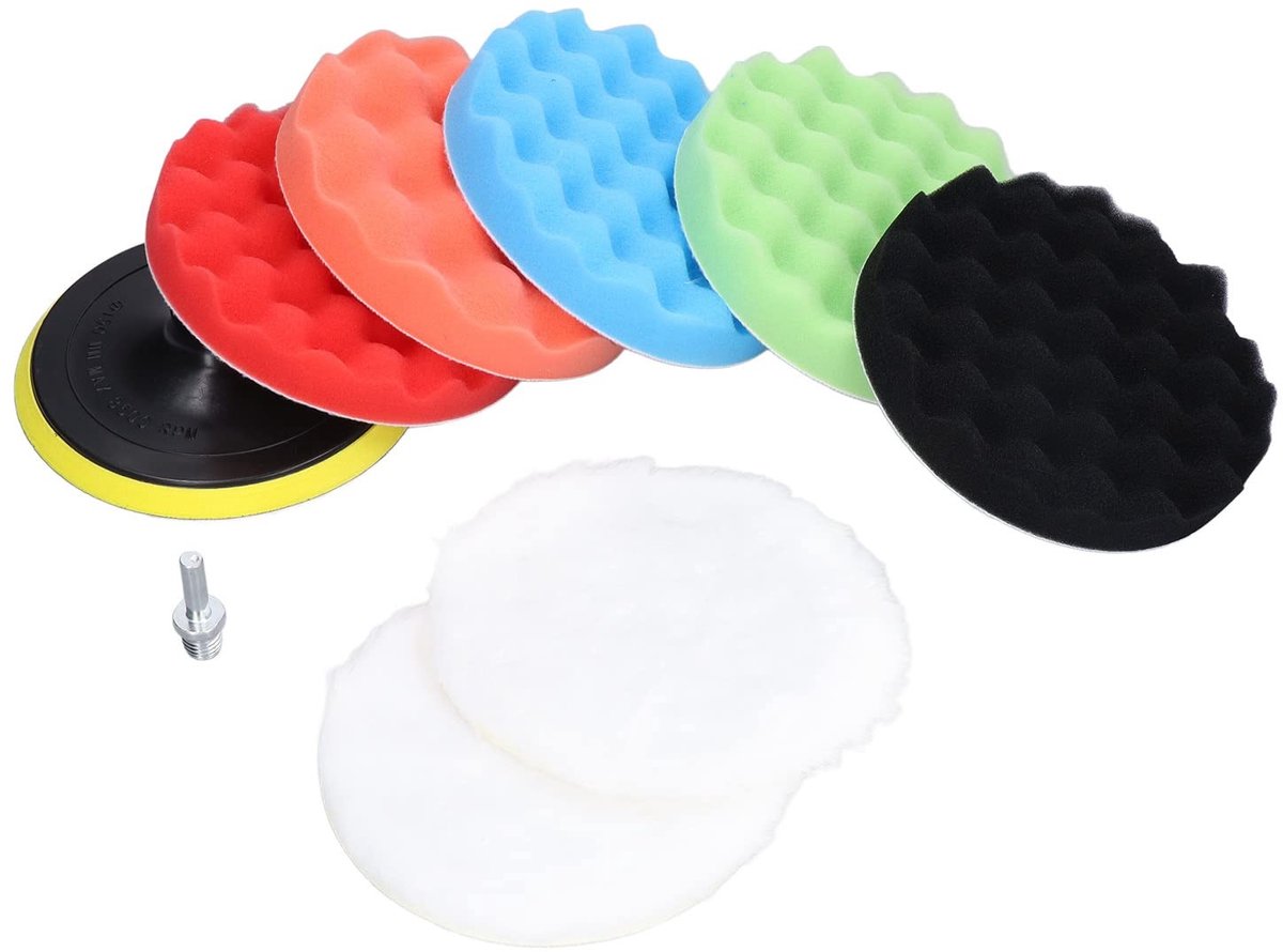 Dailygoods - Polijstpad - 9-delige set - Eenvoudige montage - 150 mm diameter - Auto polijstspons - Geschikt voor boot en auto