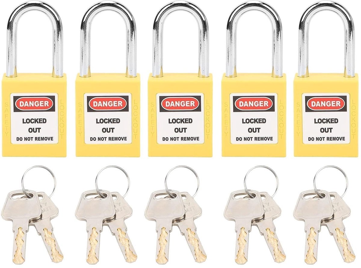Dailygoods - 5 Lockout Tagout-sloten, Loto-veiligheidshangsloten Lockout-sloten Met Verschillende Sleutels Voor Elektrische Lockout Tag Out-kits(Geel)