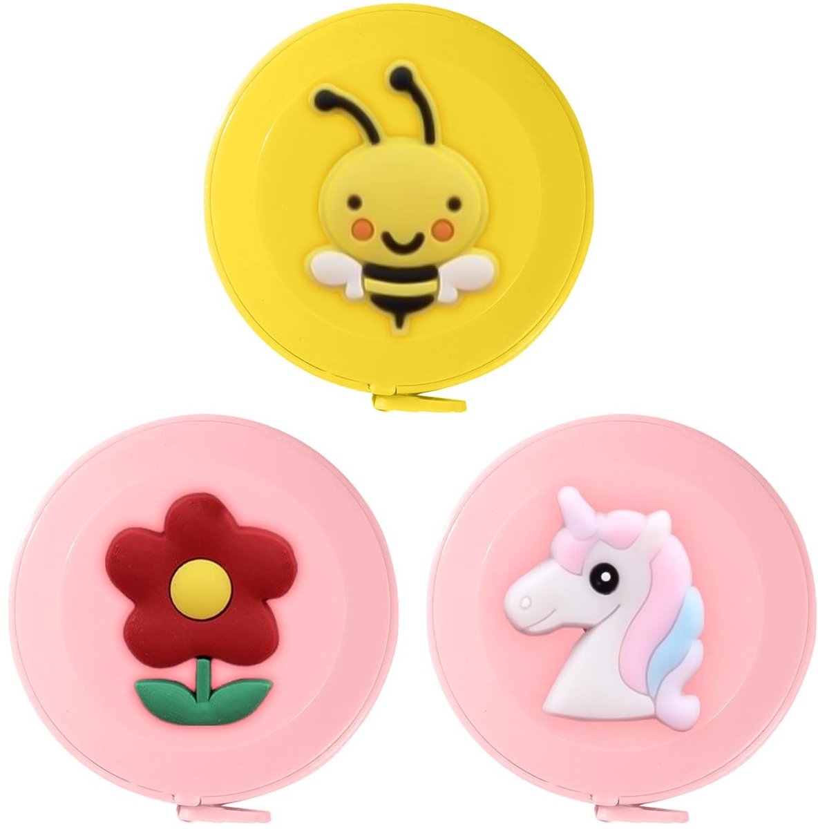 Dailygoods- Meetlint 3 Stuks - Cartoon Ontwerp - Intrekbaar - Zacht Rubber - Draagbaar - Diameter 5 cm - Meetlat