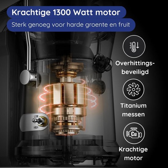 Slowjuicer met Extra Grote Vulopening - 1200 Watt - Voor Fruit & Groenten — afbeelding 4