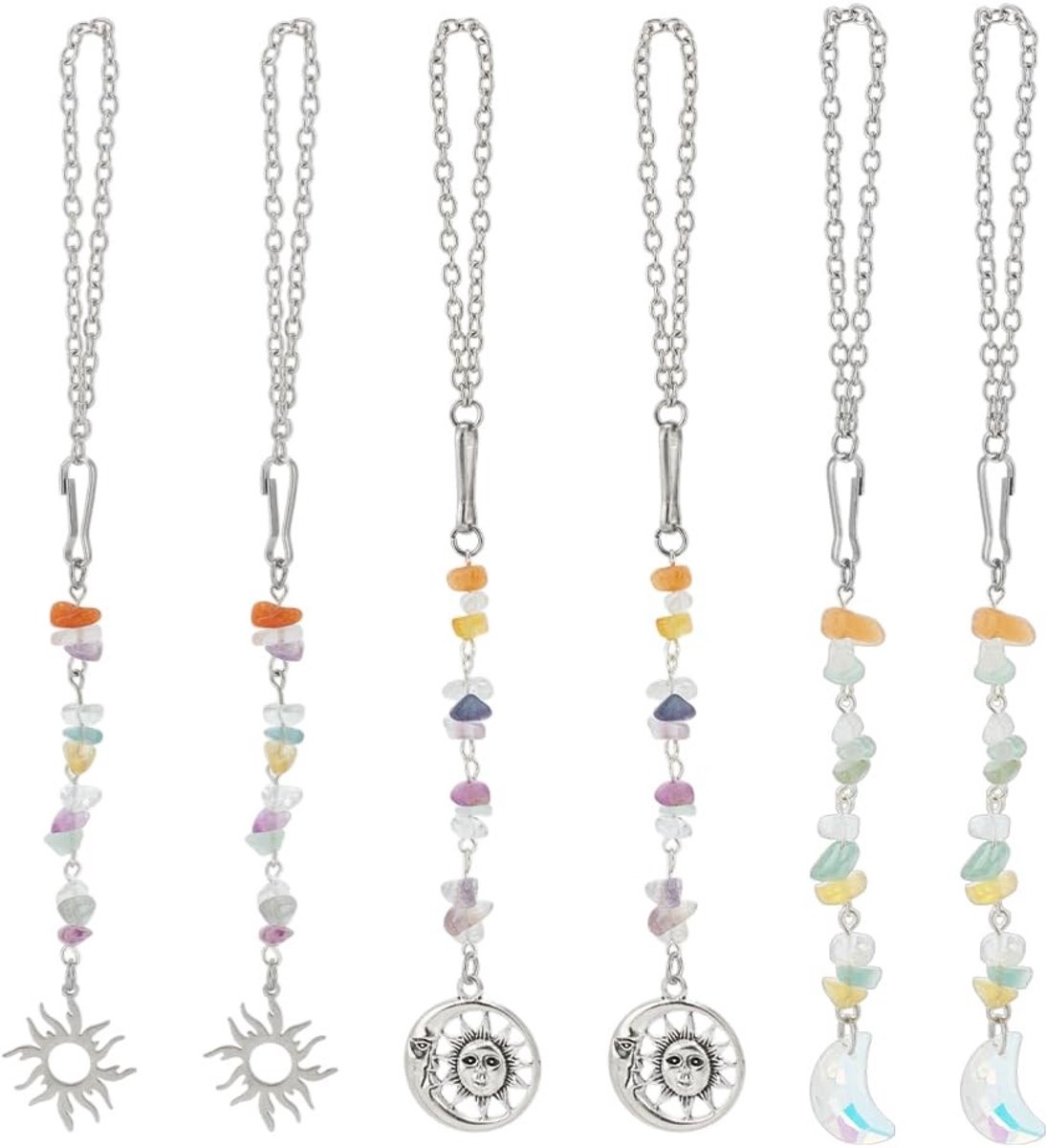 Dailygoods - Set van 6 Auto Spiegel Opknoping Ornamenten, Zon en Maan Thema