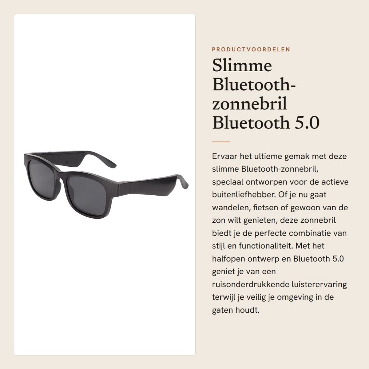 Dailygoods - Slimme Bluetooth-zonnebril - Bluetooth 5.0 - Ruisonderdrukkend - Zwart - Draadloze Stereo - Outdoor Zonnebril - Geschikt voor Activiteite...