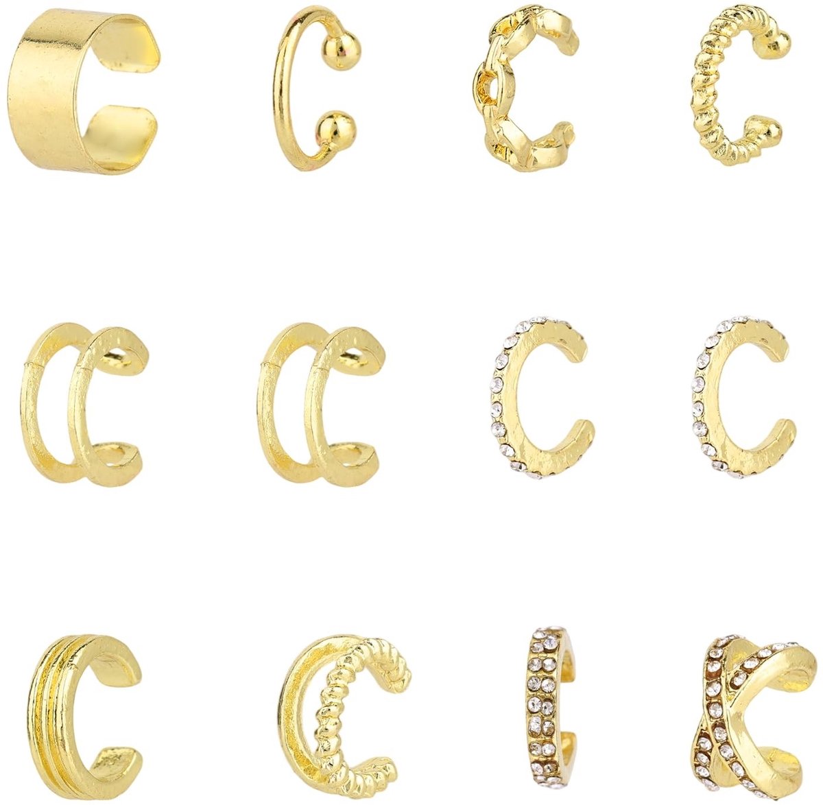 Dailygoods- Oorbellen Goud - 12 Stuks Niet-Piercing Oorkraagjes - Verstelbare Clip-Oorbellen - Legering - Trendy Sieraad - Perfect voor Vrouwen - Oorclips
