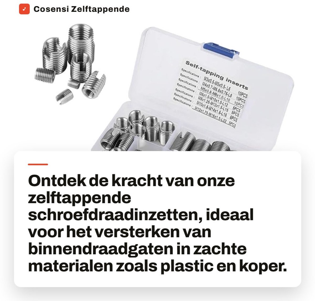 Dailygoods- Schroefdraadinzet 50 Stuks - Zelftappend - Draadversterking - Roestvrij Staal - Voor Reparatie - Hoge Hardheid - Draadversterker